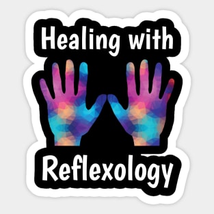 Healing with Reflexology (white text) (hands) Sticker